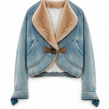 Light-Wash Denim Jacket with Faux Fur Collar and Toggle Closure