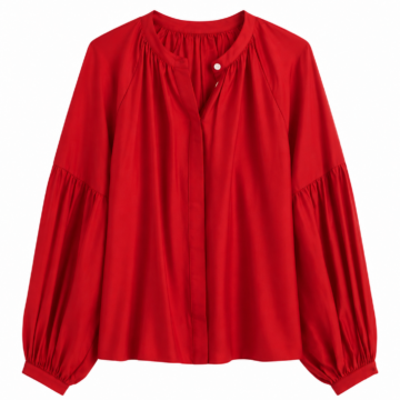 Red Split Neck Long Sleeve Blouse
