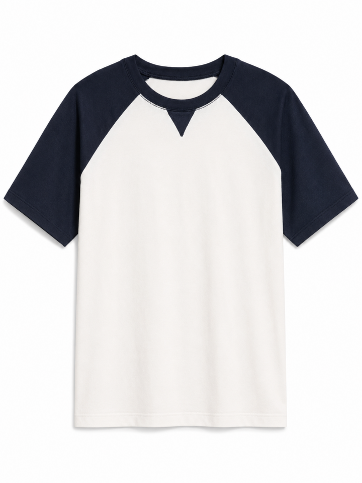 Cream and Navy Raglan Sleeve T-Shirt