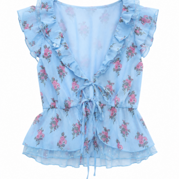 Light Blue Floral Peplum Sleeveless Top
