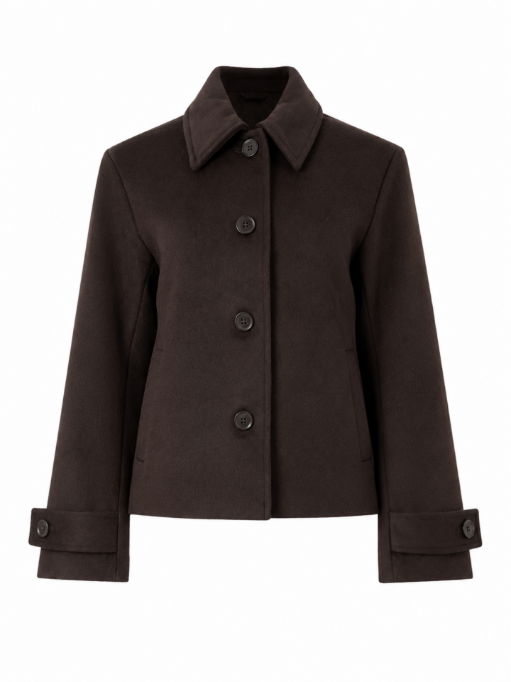 Dark Brown Tailored Straight Fit Coat with Notched Lapel