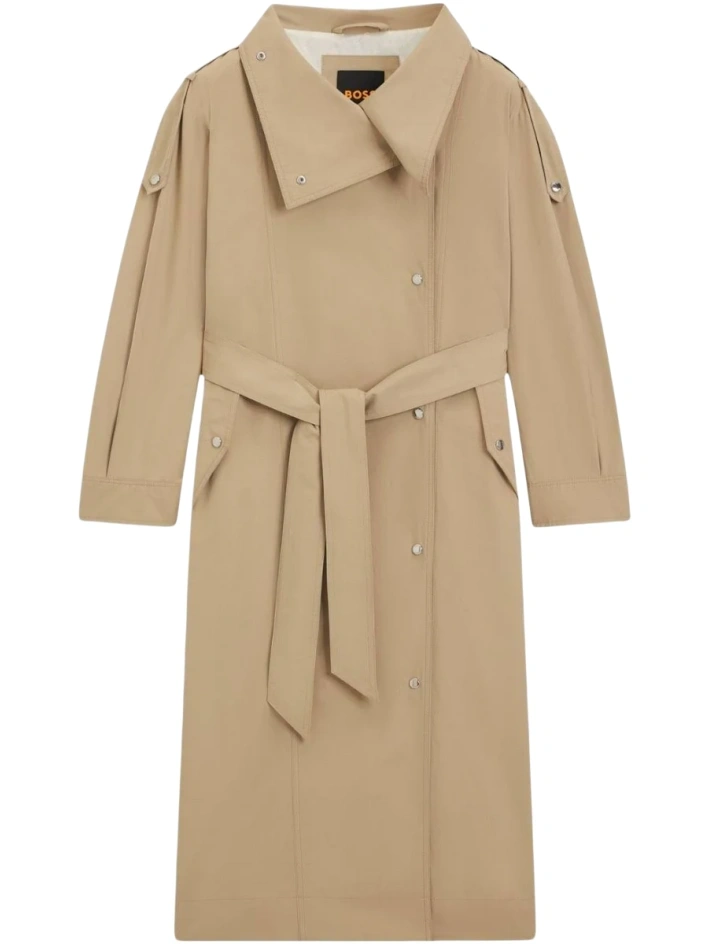 Beige Longline Trench Coat with Self-Tie Belt