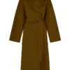 Olive Brown Double-Breasted Longline Trench Coat