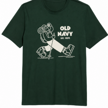 Dark Green Relaxed Fit Crewneck T-Shirt with Hiker Graphic