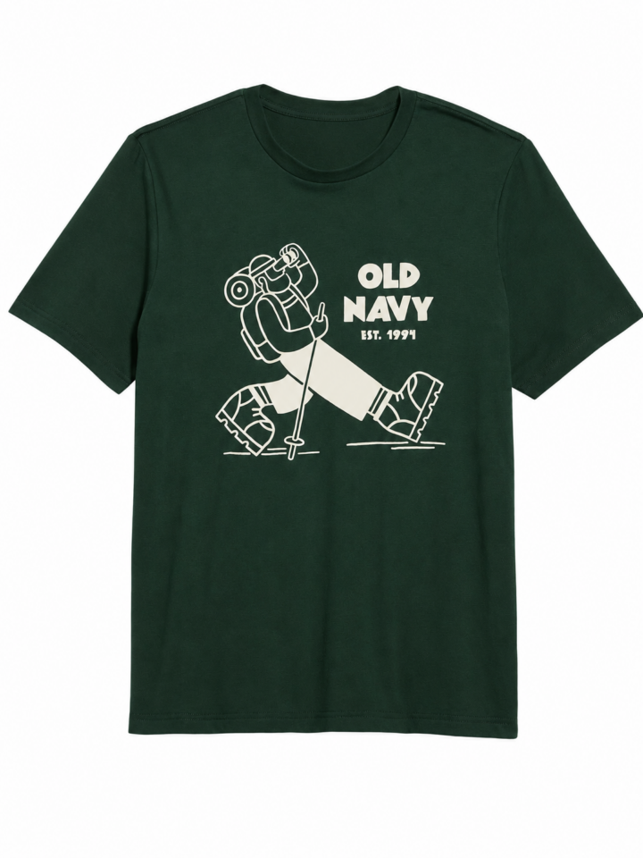Dark Green Relaxed Fit Crewneck T-Shirt with Hiker Graphic