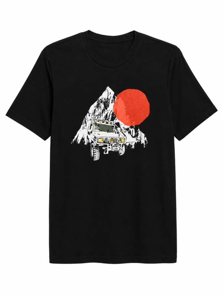Black Relaxed Fit Crewneck T-Shirt with Off-Road Graphic