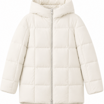 Off-White Hooded Puffer Jacket with Quilted Grid Pattern