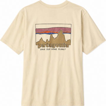 Beige Relaxed Fit Crewneck T-Shirt with Mountain Graphic