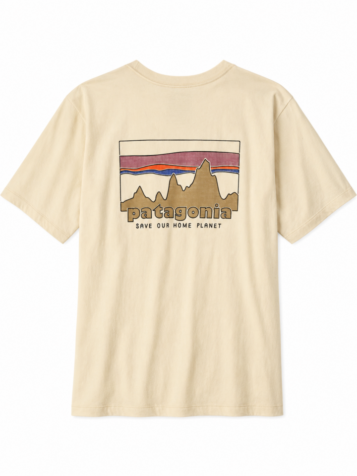 Beige Relaxed Fit Crewneck T-Shirt with Mountain Graphic