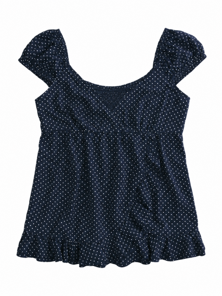 Dark Navy Polka Dot Scoop Neck Swing Top