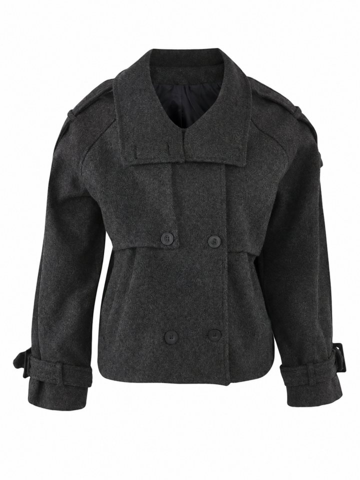 Charcoal Grey Double-Breasted Wool Peacoat