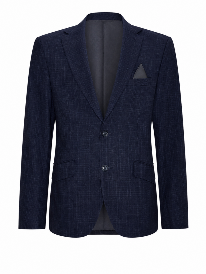 Navy Blue Crosshatch Two-Button Suit Jacket