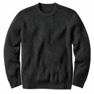Charcoal Grey Ribbed Knit Sweater - Crew Neck Regular Fit