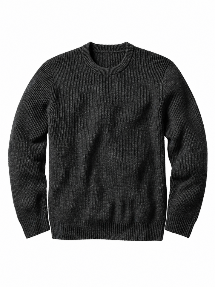 Charcoal Grey Ribbed Knit Sweater - Crew Neck Regular Fit