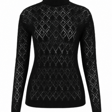 Black Pointelle Knit Turtleneck Sweater