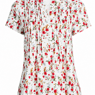 White Blouse with Red and Orange Rose Floral Print