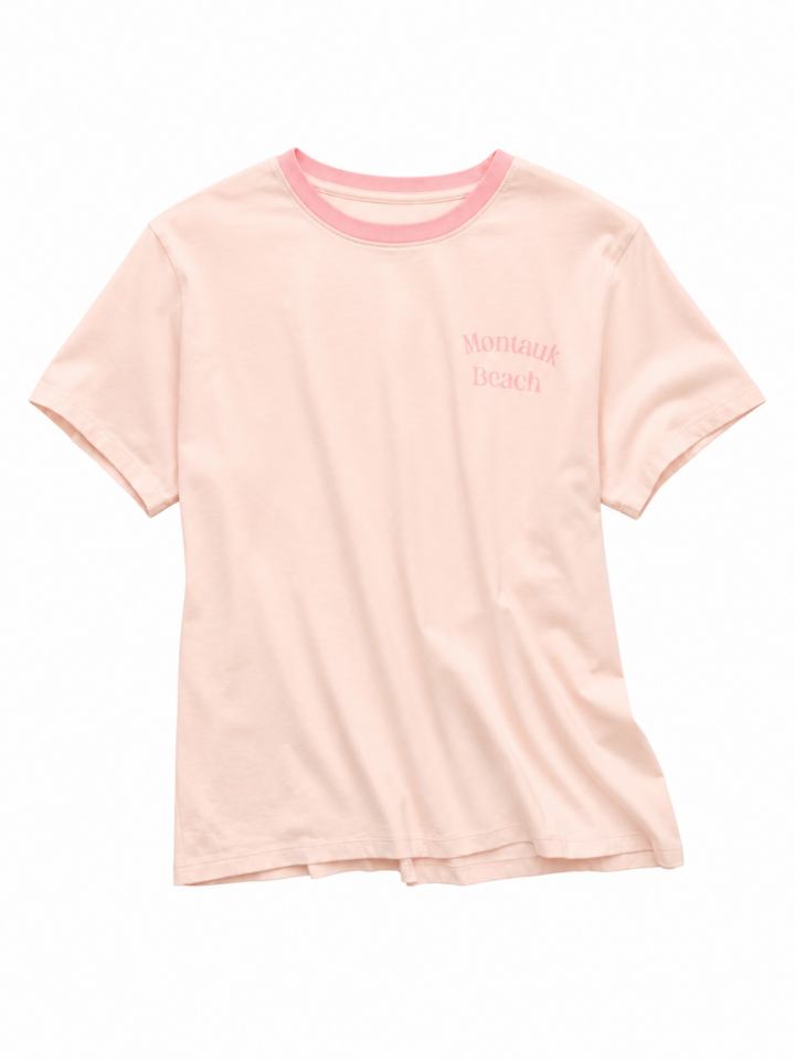 Light Pink Montauk Beach T-Shirt with Contrast Collar