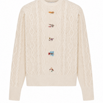 Cream Embroidered Insect Cable Knit Sweater