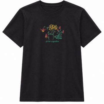 Black Crewneck T-Shirt with Colorful Wildflower Graphic