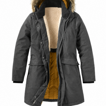 Dark Charcoal Parka with Faux Fur Hood and Quilted Lining