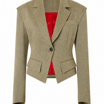 Olive Green Herringbone Tailored Blazer with Notch Lapels