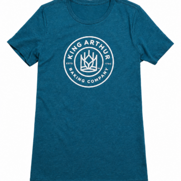 Heathered Dark Teal Blue Crewneck T-Shirt with White Circular Logo