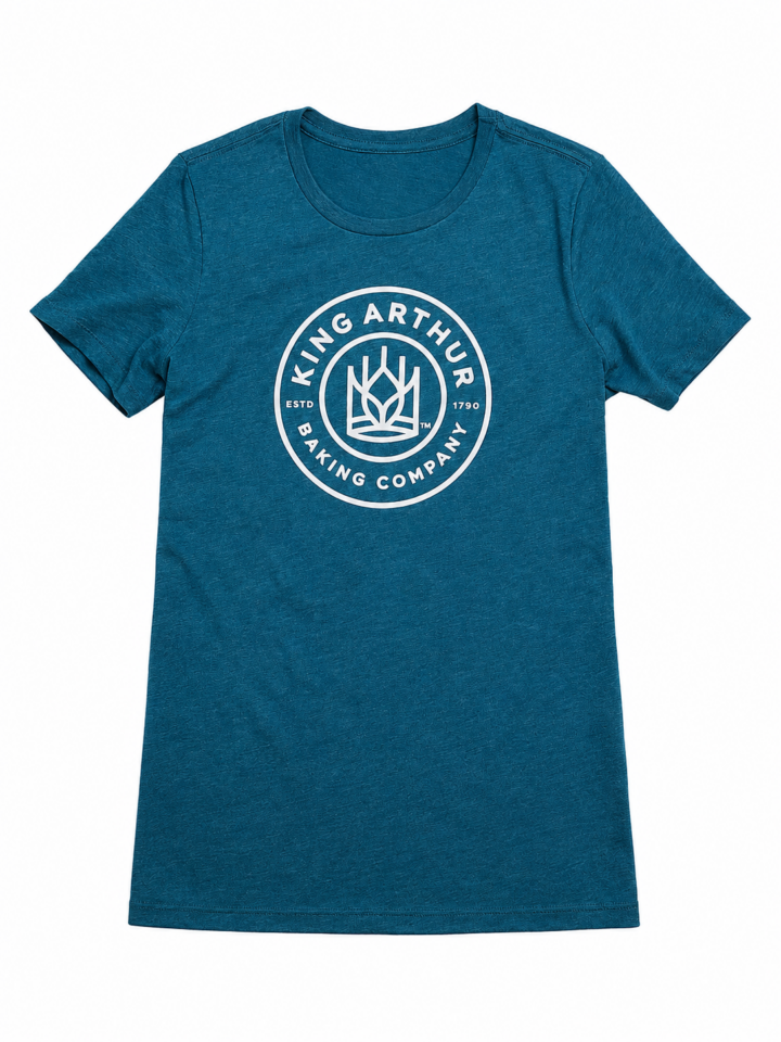 Heathered Dark Teal Blue Crewneck T-Shirt with White Circular Logo