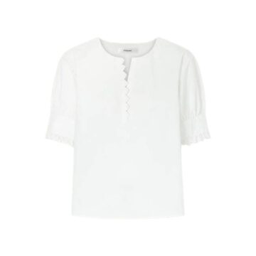White Relaxed Fit Short-Sleeve Top with Button Placket