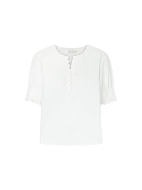 White Relaxed Fit Short-Sleeve Top with Button Placket