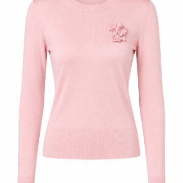 Light Pink Slim Fit Pullover Sweater with Floral Appliqué