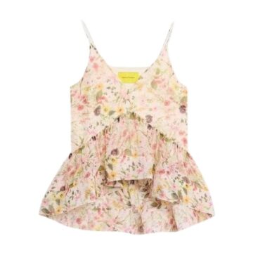 Light Pink Floral Print Sleeveless Camisole Top with Ruffle Layers