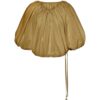 Gold-Brown Balloon-Sleeve Cropped Top with Drawstring